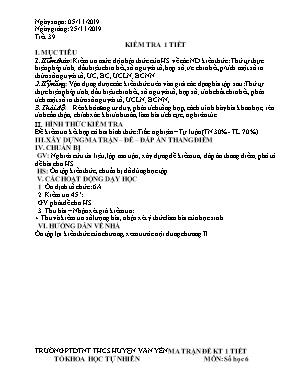 Giáo án Số học Lớp 6 - Tiết 39 Kiểm tra 1 tiết - Năm học 2019-2020 - Trường PTDTNT THCS huyện Văn Yên
